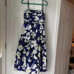 Evereve Navy Floral Midi Dress with White and Lime